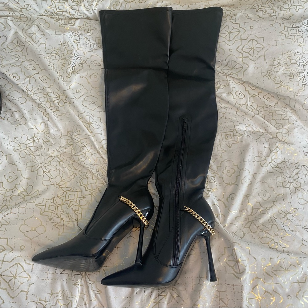 Thigh high PU heeled boots sz 10